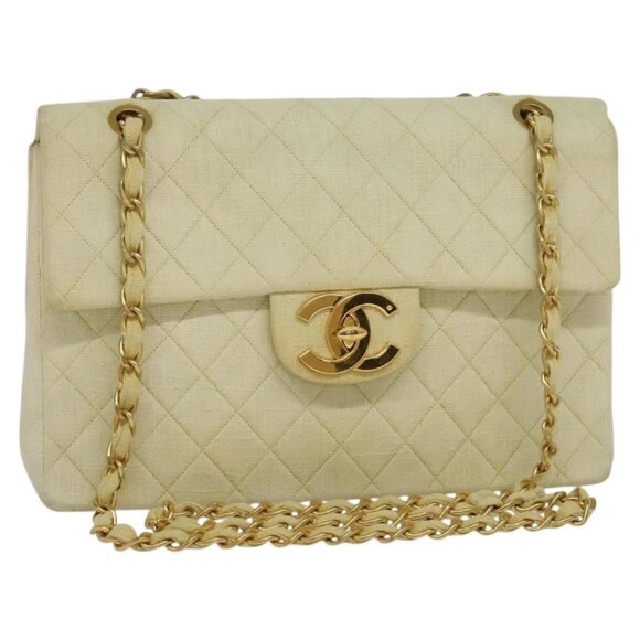 CHANEL Matelasse 35 Chain Shoulder Bag Canvas Beige - Picture 1 of 16